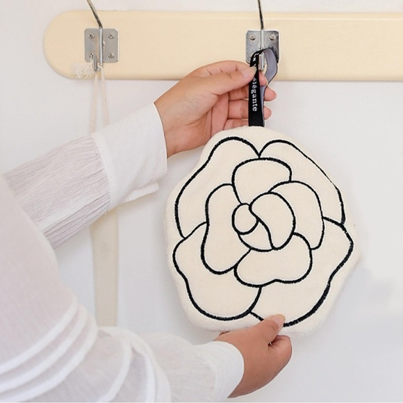 Camellia Flower Hand Towel, White and Black - Picture 1 of 4